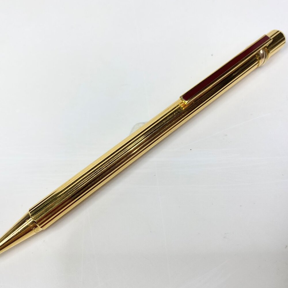 Cartier Gold Plated Ballpoint Pen Burgundy Lacquer Black Ink running SS192